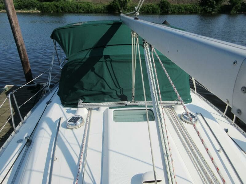 Aft to Dodger w/ front cover & Bimini
