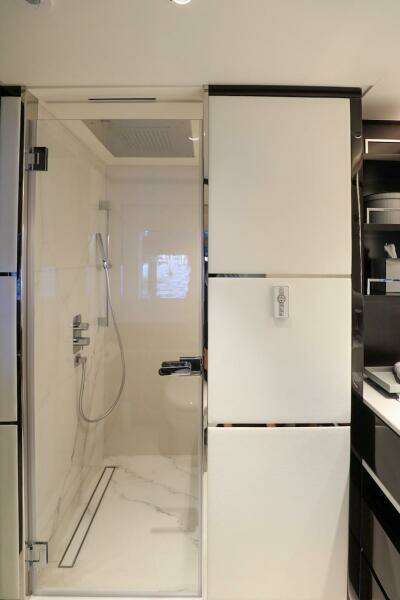 Luxurious bathroom in 2025 Majesty 120 yacht with modern shower design.