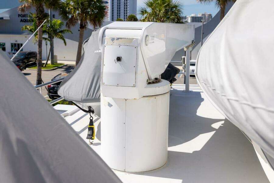Rooftop view of a 1996 ABD 90 Explorer yacht with covered equipment.