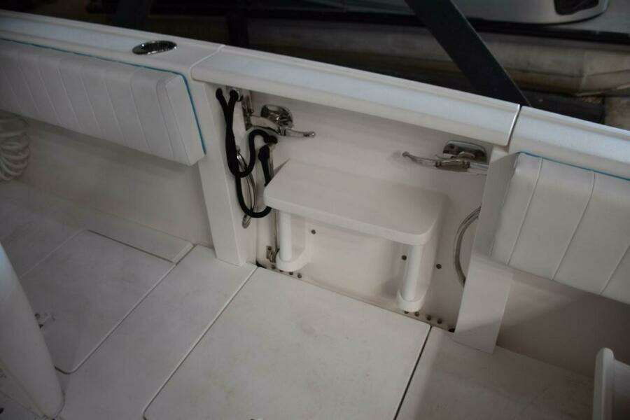 Fold Down Transom Door With Stainless Grab Rails To Sides Of Opening.